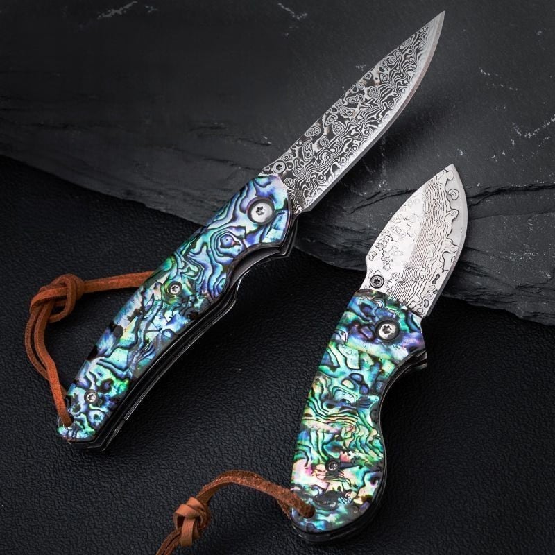 Abalone Shells EDC Damascus Pocket Knife