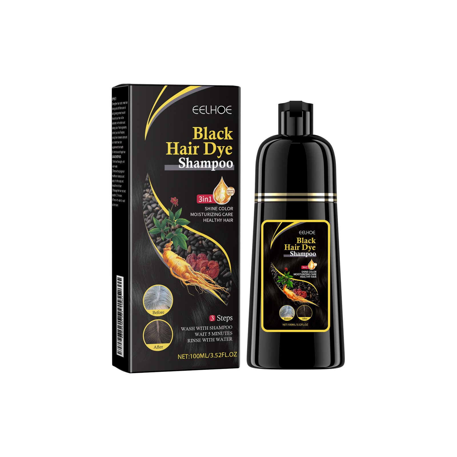 BLACK HAIR DYE SHAMPOO 3 IN 1