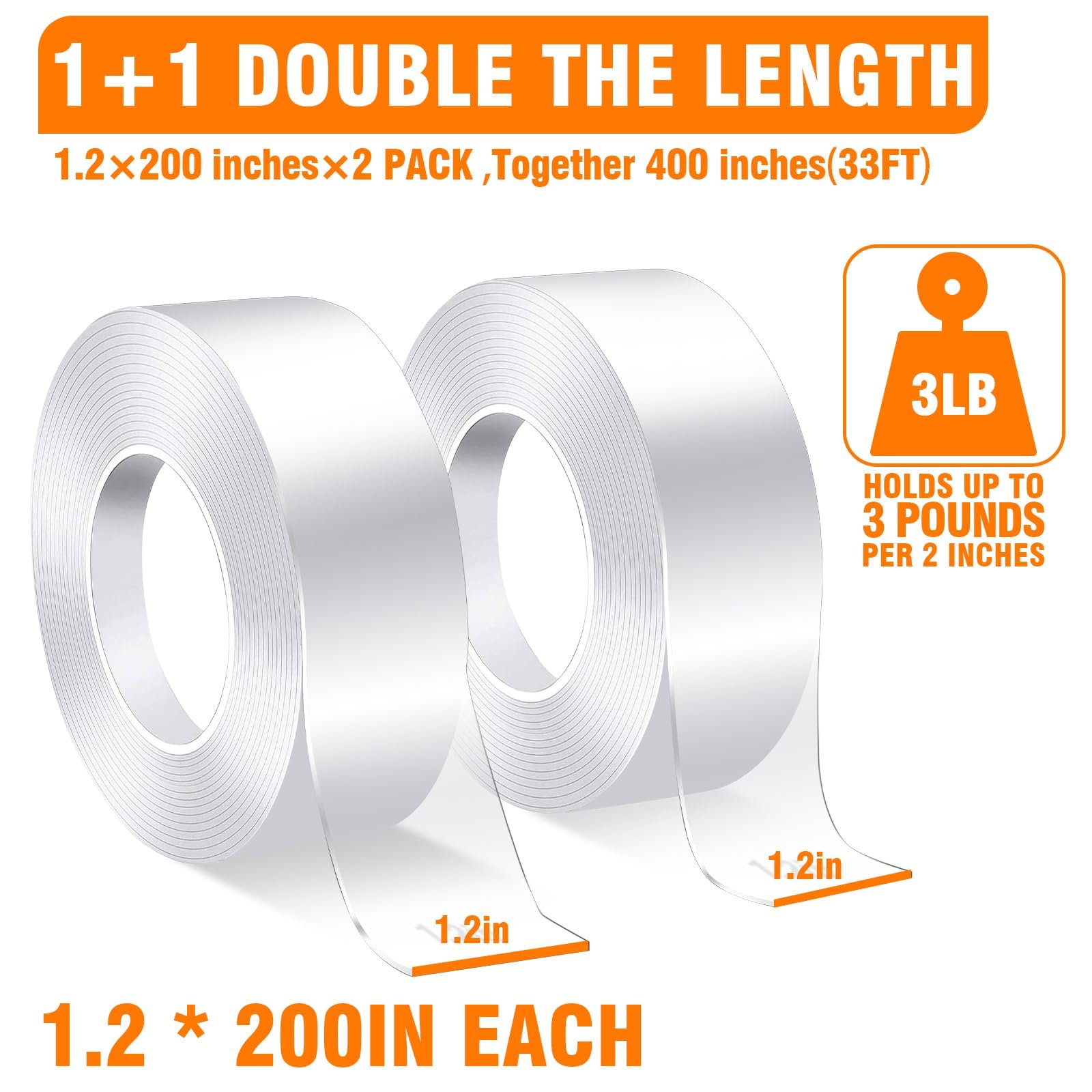 Transparent Double Sided Traceless Tape 2 Packs