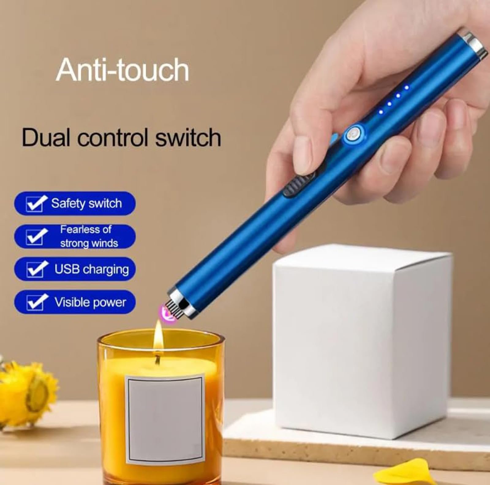 Double arc windproof lighter for kitchen use