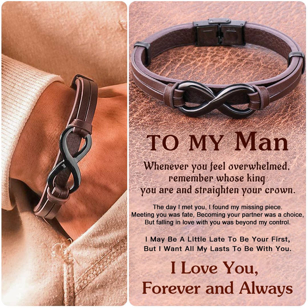 For Love - Remember Whose King You Are And Straighten Your Crown Infinity Leather Bracelet