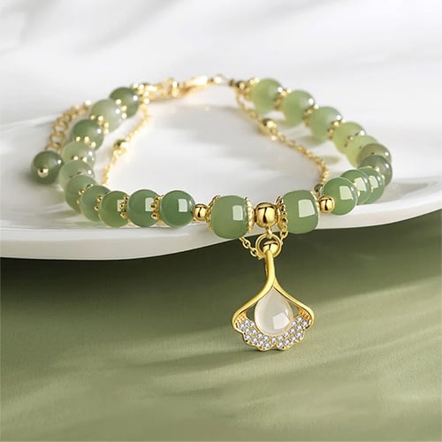 HOT SALE  - Wet Jade Lucky Gold Leaf Bracelet