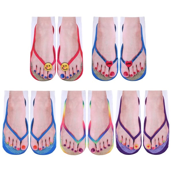 (BUY 3 SAVE 15%&FREE SHIPPING)-Women Manicure Print Flip Flop Socks