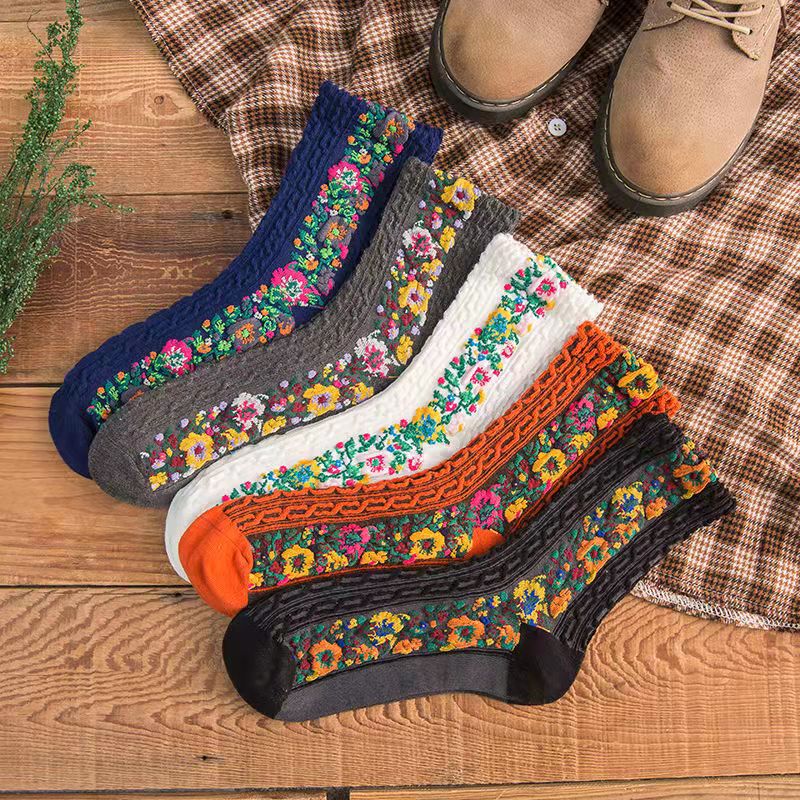 Christmas Hot Sale-Vintage Embroidered Floral Socks