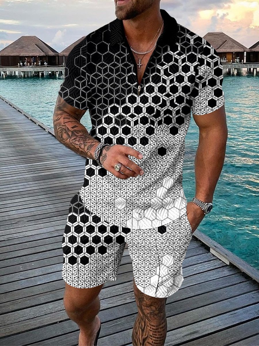 2024 Summer Men's Shirt Short Sleeve Shorts Two-Piece Set