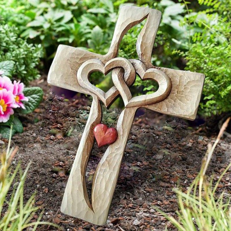 Cross - Intertwined Hearts Festive Wooden Love Cross