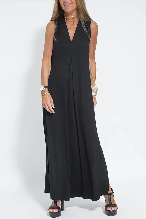 Elegant Is Eternal-Knit Solid Color Sleeveless Slit Maxi Dress(Buy 2 Get Free Shipping)