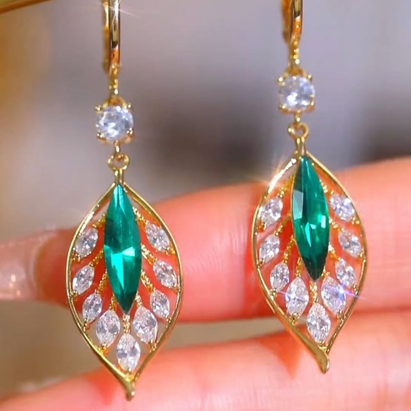 (HOT SALE NOW 49% OFF) -Green Gemstone Leaf Earrings (1pair)