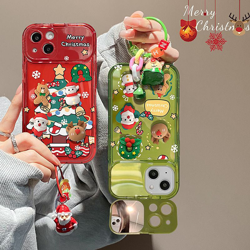 Christmas Tree Pendant Flip Mirror Case Cover For iPhone