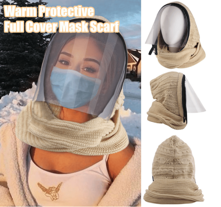 Transparent Full Face Mask Winter Scarf Outdoor Sports Headwear Hooded