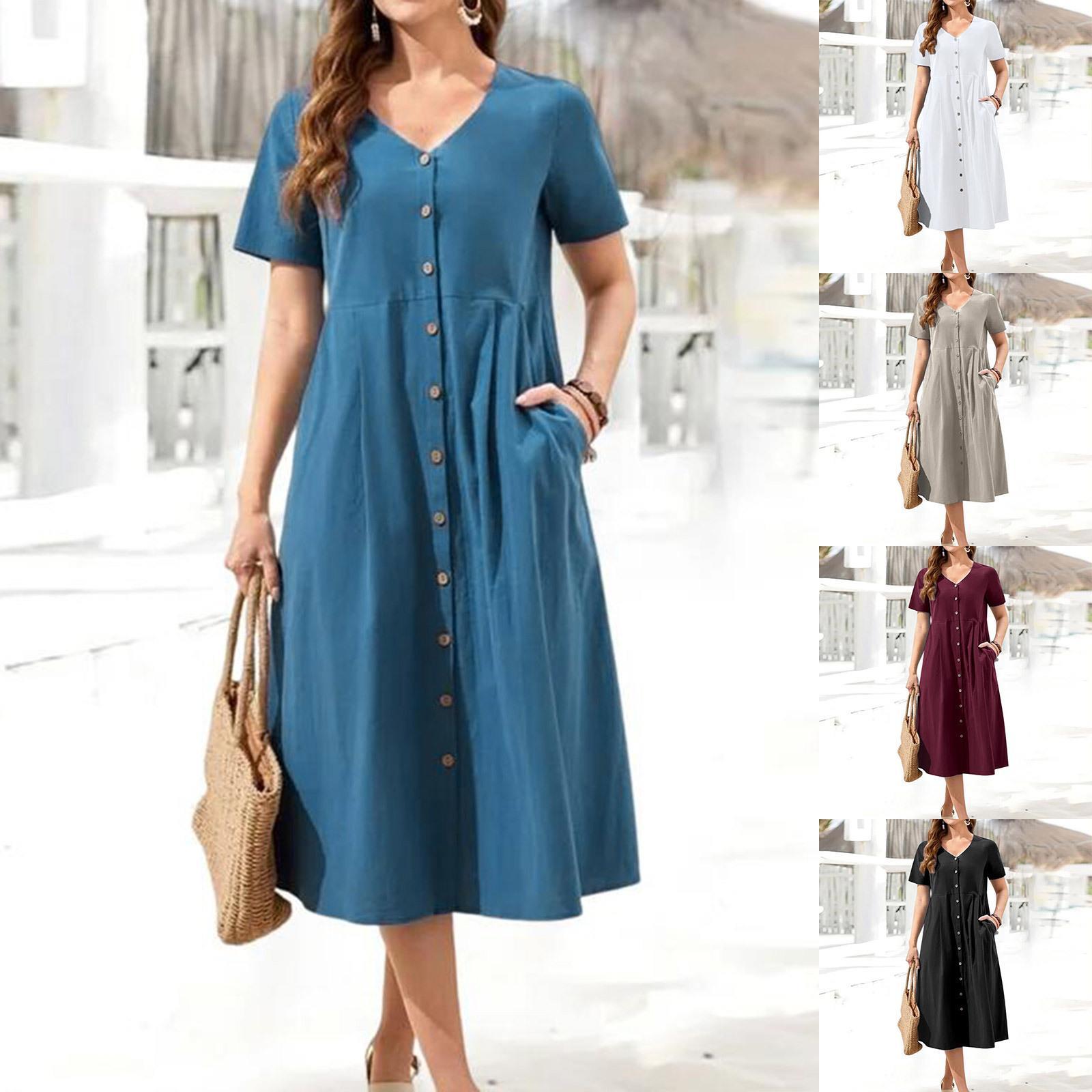 Solid colour loose cotton dress