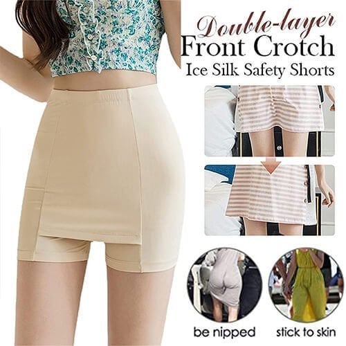 Hot SaleDouble-layer Front CrotchIce Silk Safety Shorts