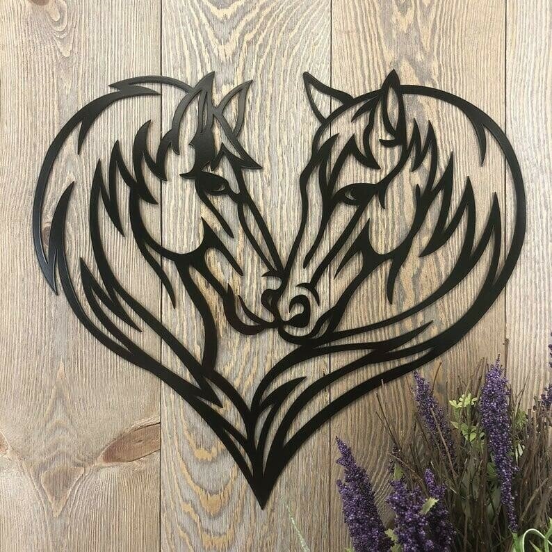 Horse Heads Heart Metal Wall Art