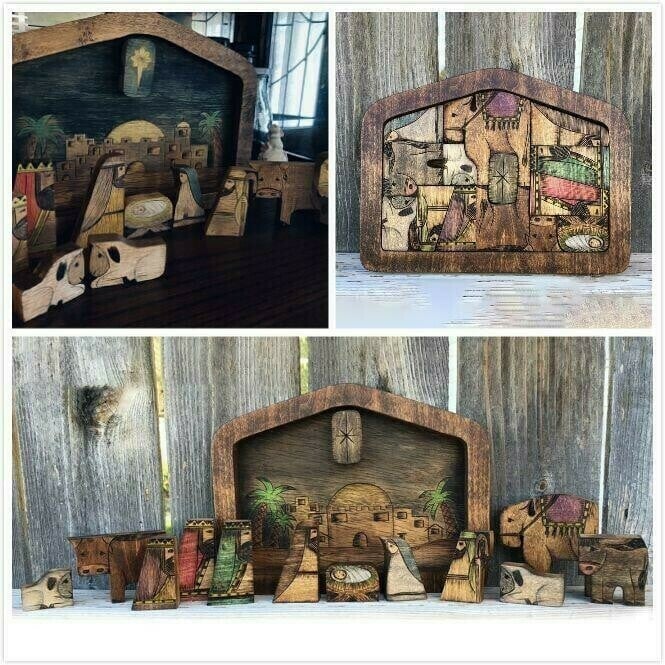 Nativity Puzzle With Wood Burned Design