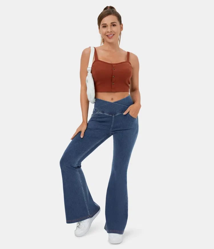 HOT SALE-49% OFFStretchy Denim High Waisted Crossover Flare Pants(Buy 2 Free Shipping)