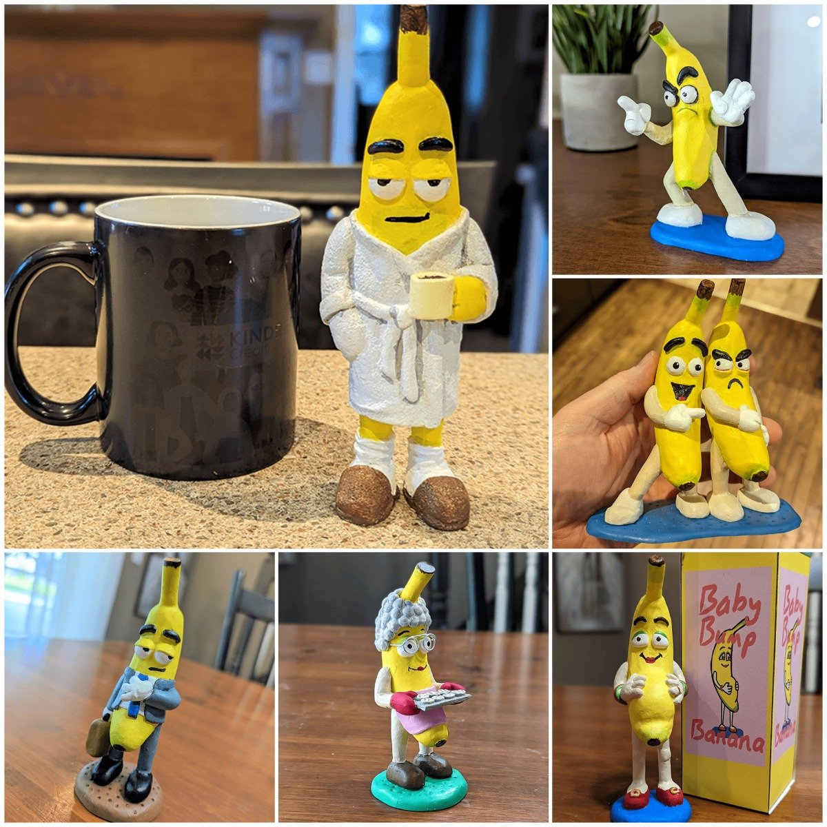 Unique Banana Family Sculpture - Handcrafted with Love