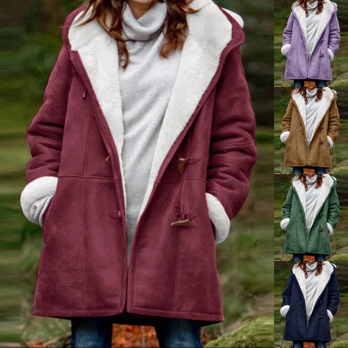 Women's Coat Solid Color Casual Button Cardigan Warm Mid-Length Hooded Pocket