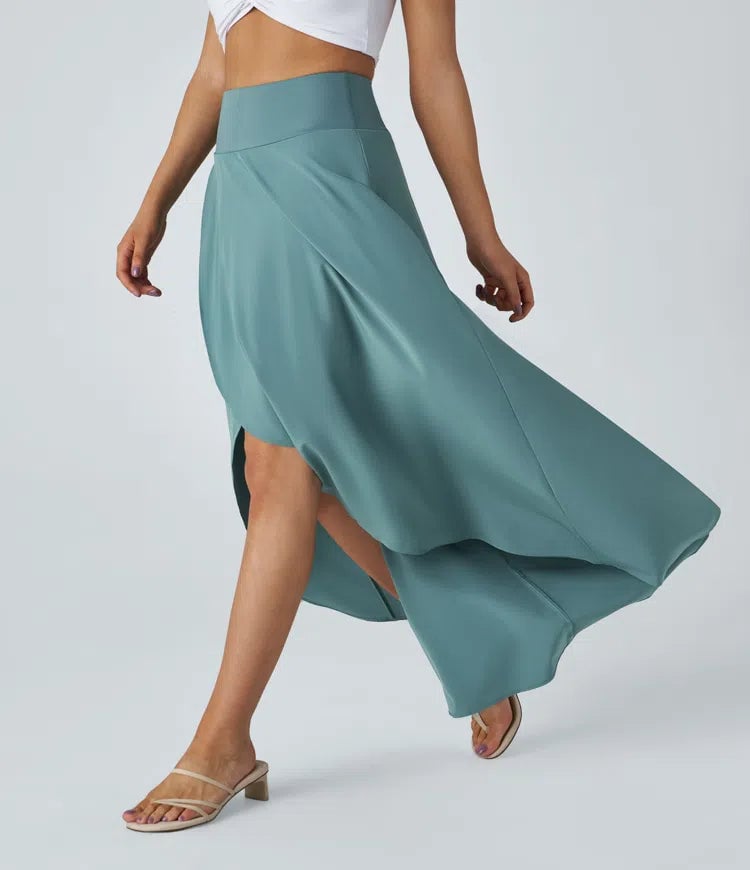 High Waisted High Low Ruffle 2-in-1 Flowy Quick Dry Casual Regular Maxi Skirt