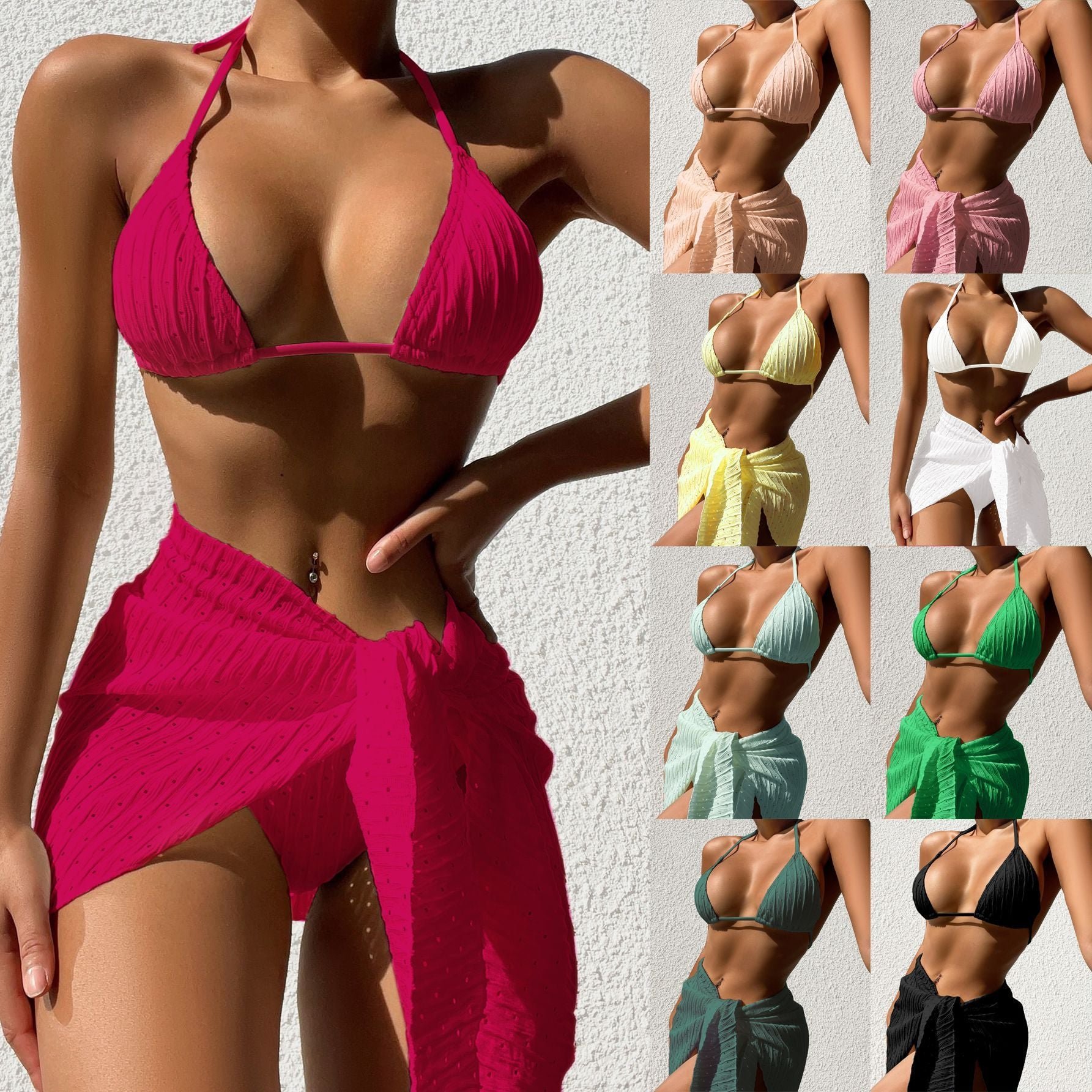 ⭐Last Day Promotion 49% OFF-3pcs Beach Solid Color Sexy Backless Bikini Set (Buy 2 Free Shipping)