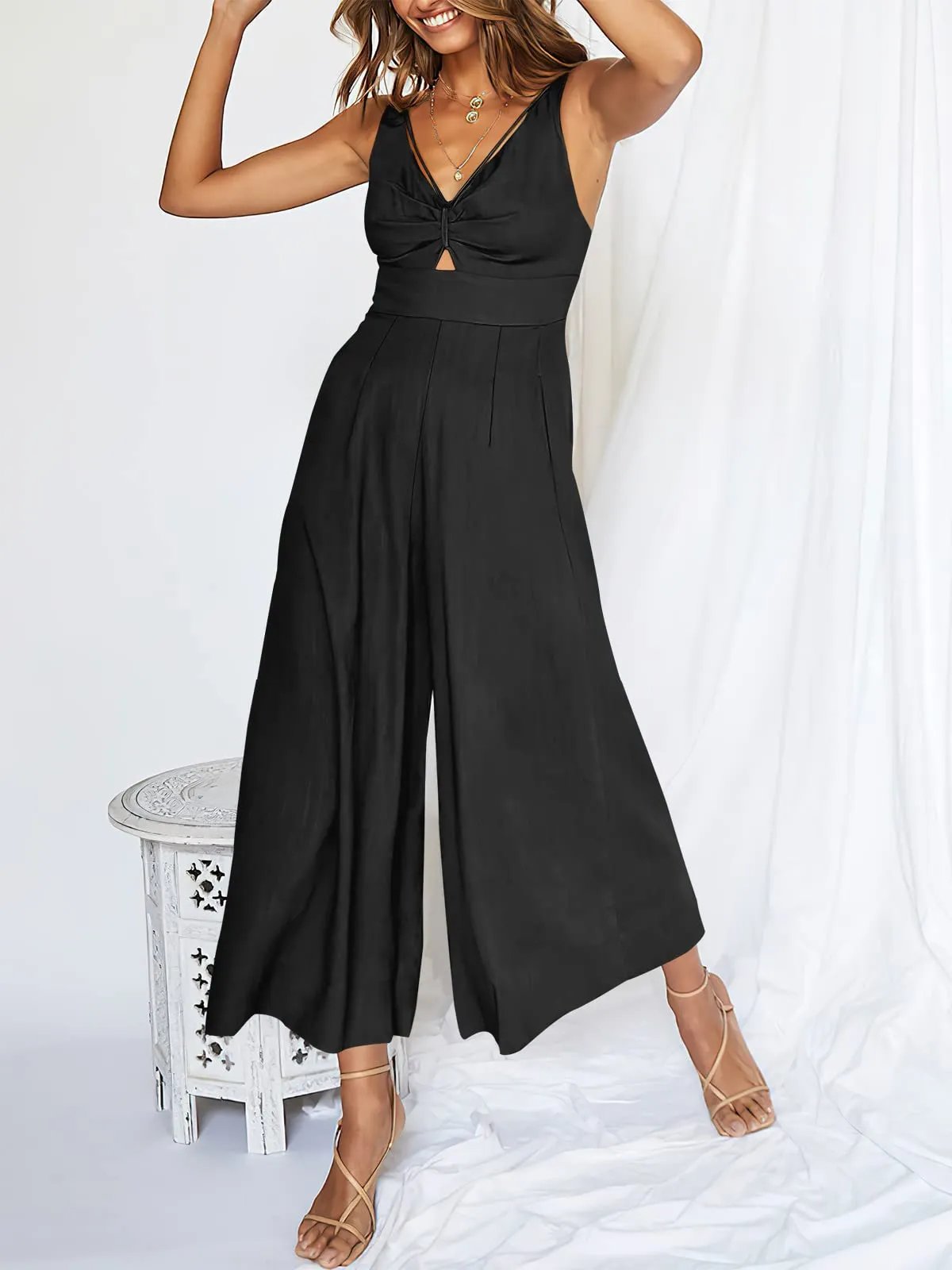 2024 New Summer V Neck Cutout High-Waist Jumpsuits