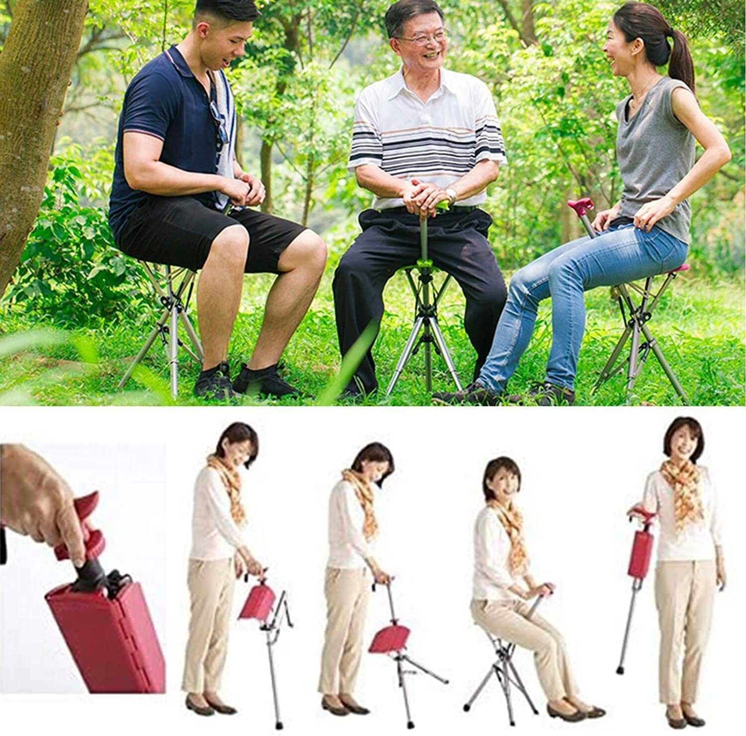 Foldable Seat Cane, Adjustable Trekking Stick, Portable Lightweight Stick Chair, Aluminum Hiking Walking Canes for Seniors Adult