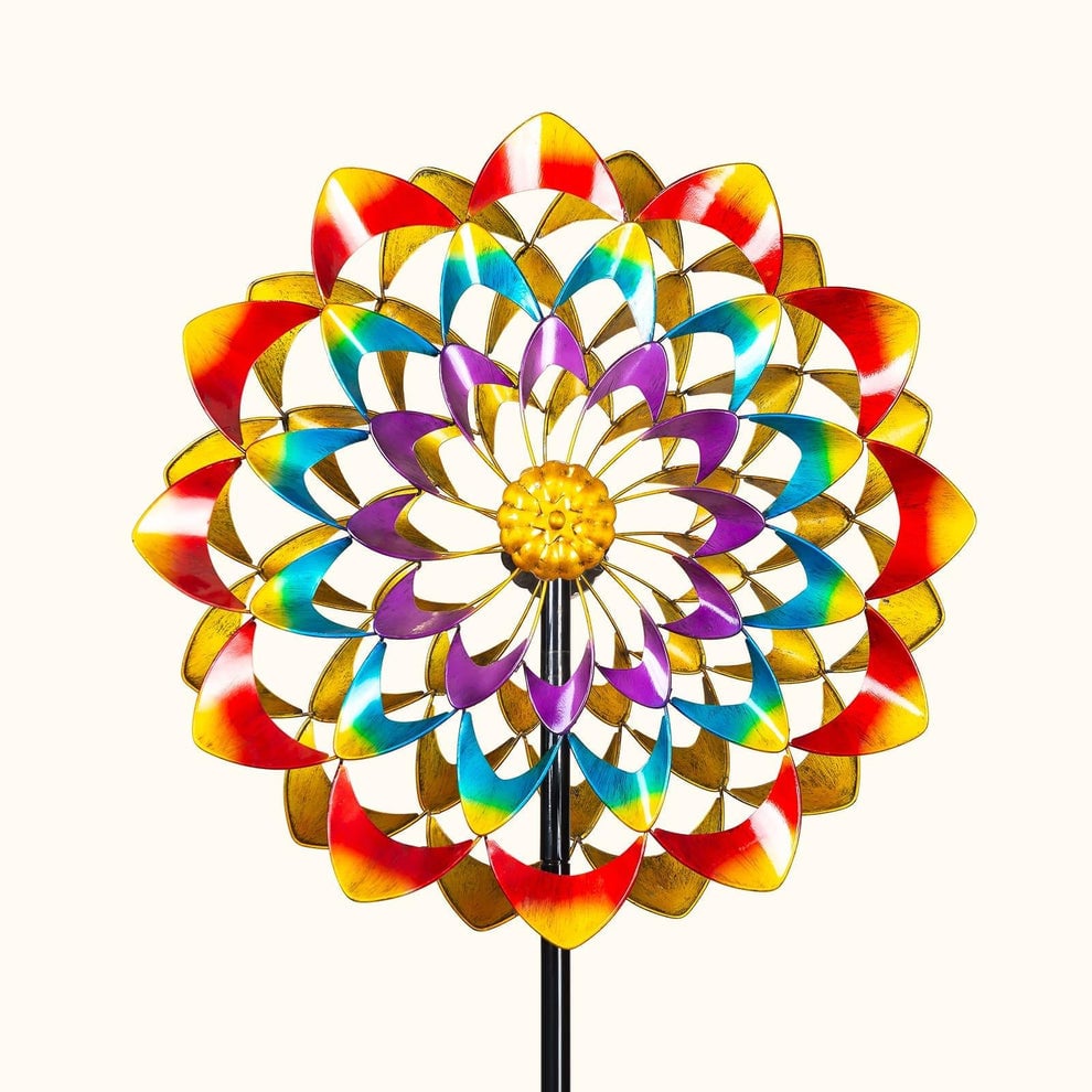 Colorful Dual Zinnia Garden Wind Spinner