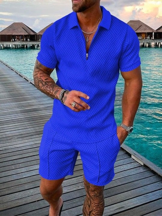 Men's casual printed polo suit