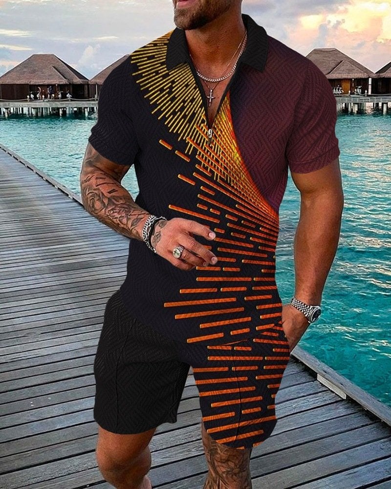 Men's casual printed polo suit