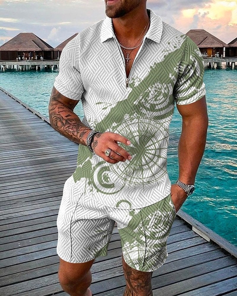 Men's casual printed polo suit