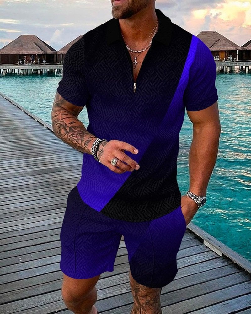 Men's casual printed polo suit