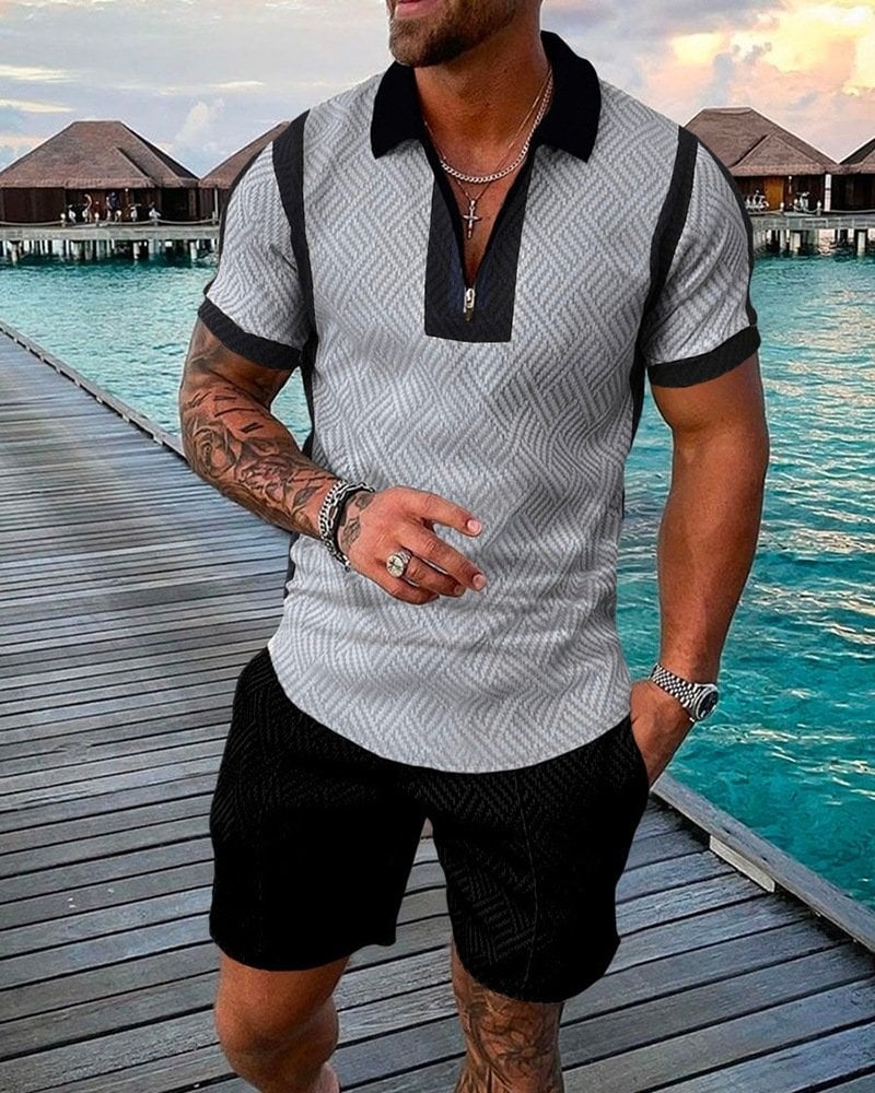 Men's casual printed polo suit