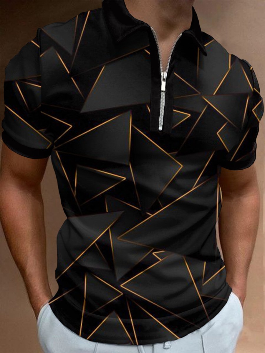 Fashion casual black printed polo shirt