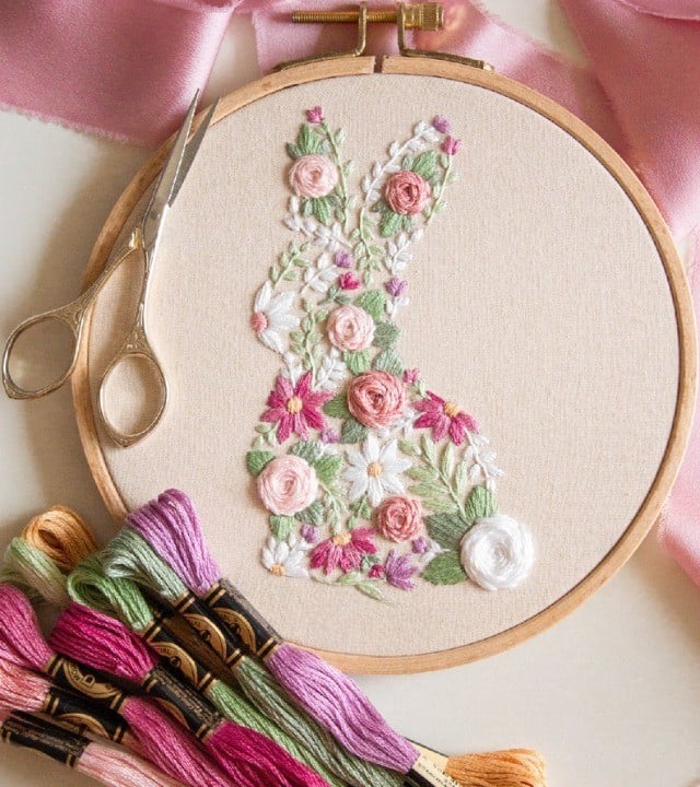 Easter Sale 49% OFF- Bunny in Bloom, Easter Embroidery Kit