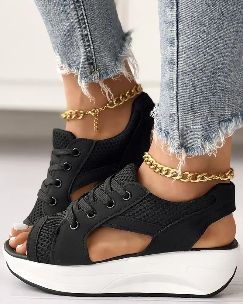 ⏰Last Day Promotion 48% OFF-Contrast Paneled Cutout Lace-up Muffin Sandals