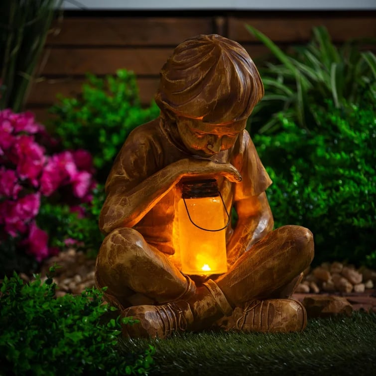 Last Day Promotion 49% OFF - A Boy With Solar Firefly Garden Statue