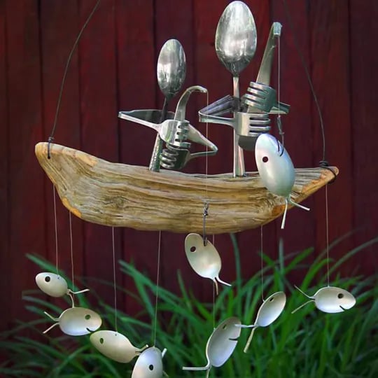 Last day 49% off❤️Handmade Fisherman Man Spoon Fish Sculpture Wind Chime