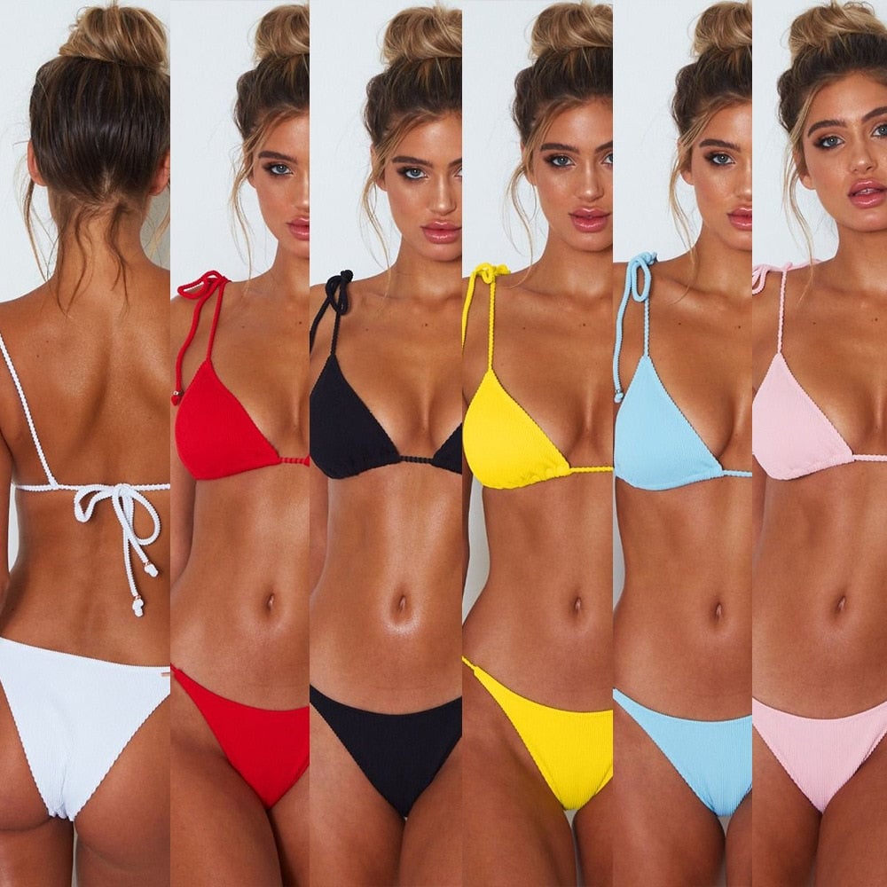 6-color Bikini Women Special Material Bikini Plain Swimsuit Sexy Bandage Bathing Suit Women 2 Piece Sets