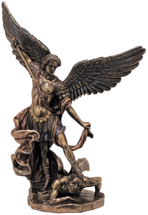 Saint Michael Statue Ornate Bronze Style St Michael Figure  5"