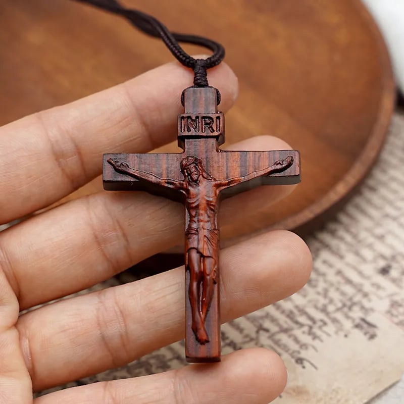 49% OFF-Jesus Cross Wooden Necklace