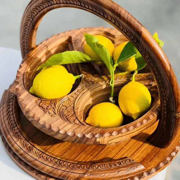 Handmade wood carving fruit plate